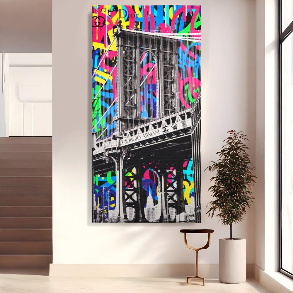 Tablou canvas cu tablou canvas cu pod si graffiti, fara rama, pe sasiu de lemn